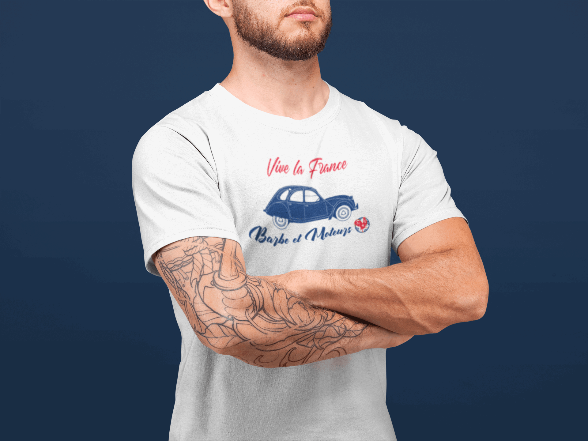 Beard Motors Barbe et Moteurs Tshirt Citroen 2CV Vive la France 